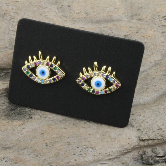 Brand New Evil Eye gold plated earrings - Picture 3 of 4